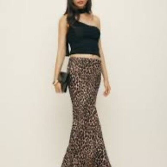 Reformation Bella Midi Skirt Sz 6 Elastic Waist Lined Leo - Picture 1 of 7